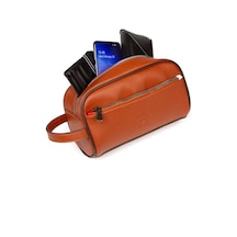 Newish Polo Erkek Deri Portföy Clutch Traş Kozmetik Bakım Ve Günlük El Çantası 14x24cm New171 - Taba