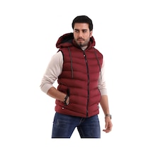 Everest Jel Dolgu Çıkartılabilen Fermuarlı Kapüşonlu Erkek Şişme Yelek Bordo