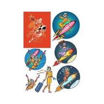 Astronot Kadın Sticker Set 2 7 Parça Telefon, Tablet, Defter, Laptop Sticker