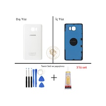 Samsung Galaxy Note 5 Beyaz Renk Arka Kapak + Tamir Seti + B7000 Yapıştırıcı Arka Cam Batarya Kapağı Pil Kapağı Lazer Kesim Back Cover Galaxy Note 5 Uyumlu