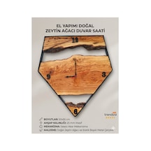 Doğal Zeytin Ağacı Masif Duvar Saati - 50x55 Cm El Yapımı Endüstriyel Metal Çerçeveli Saat Kahverengi