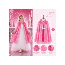 Kar Tanesi Desenli Pembe Elsa Pelerini - Astarlı Frozen Pelerini 85 Cm 5671 Çok Renkli