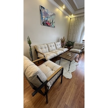 Modern Style Home Modern Kadıköy Balkon, Bahçe, Cafe - Metal Kanepe Koltuk Takımı - 3+1+1+ Sehpa Krem Modernk030 Krem