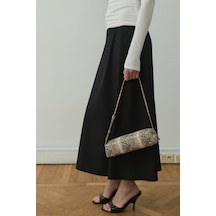 Suud Collection Siyah Leda Beli Lastikli Midi Etek