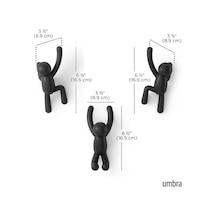 Umbra Buddy Kanca, Ceketler, Şallar, Çantalar, Sırt Çantası, Havlular Ve Daha Fazlası İçin Dekoratif Duvar Askısı, 3&apos Lü Set, Siyah 100