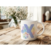 X Baş Harf Renk Paleti Tasarım Kupa Bardak - Kişiye Özel Lila Resim / Sanat Temalı Kahve Çay Kupası Beyaz