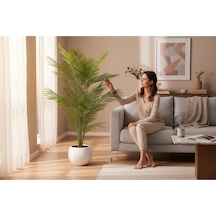 Yapay Areka Ağacı Palmiye Ağacı Salon Bitkisi Yapay Areka 130 Cm 20 Yaprak Beyaz Küre Saksı Yeşil