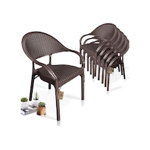 Bahex Bambu 6lı Set Rattan Bahçe Sandalye 6ad Koltuk Kahve Kahverengi