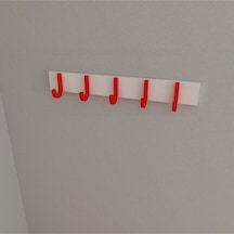 Hepsi3boyutlu Modern Duvar & Kapı Baston Askılık - 5 Adet Kırmızı J Askılık - Model No : 6 Kırmızı