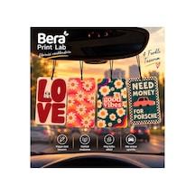 Bera Print Lab 4 Lü Dekoratif Araç Kokusu Seti Love, Good Vibes, Papatya Ve Retro Tasarımlı Dikiz Aynası Asmalı Oto Kokusu Çok Renkli - 941112650