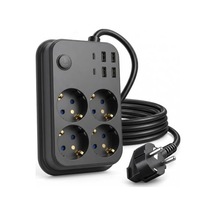 4'lü Priz Çoklayıcı, 4 Usb Girişli, 16a 4000w Kapasite İle Uzatma Kablosu
