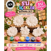 5'li Çiçek Boyama Seti Taş Figür Boyama Kiti 6 Renk Boya Fırça Boyama Rehberi Hobi Seti