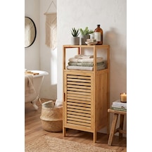 Robin Home Bambu Kapaklı 2 Raflı Çok Amaçlı Banyo Düzenleyici Organizer Dik Dolap Bej