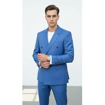 Plus Scorpion Gold Düğmeli Kruvaze Erkek Blazer Ceket Premium Kumaş, Slim Fit Şıklık Bebe Mavisi