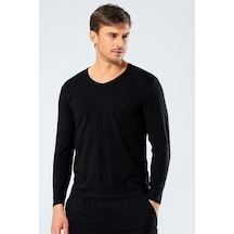 Cacharel 1334 Erkek V Yaka Uzun Kollu T-shirt - Siyah Siyah