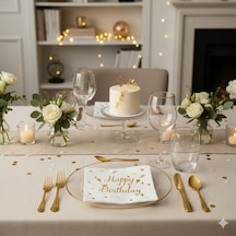 Varaklı Happy Birthday Beyaz Gold Baskılı Peçete 20'li Doğum Günü Parti Peçetesi +3