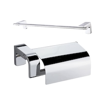 Ahlez Premium Uzun Havluluk Kapaklı Kağıtlık Ikili Banyo Seti Krom