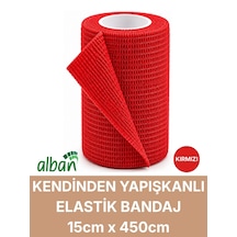 15cm Kendinden Yapışkanlı Elastik Bandaj, Kohesiv Bandaj 15cm X 4.5m Spor, Bilek, Ayak Bileği, Veteriner Bandajı Kırmızı