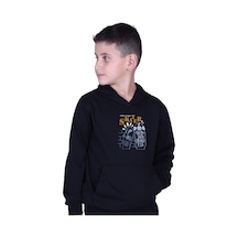 Fyk Kids Kapüşonlu Kanguru Cepli Skater Baskılı Erkek Çocuk Sweatshirt Siyah