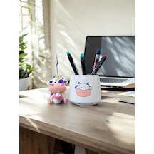 Set Mor Kawaii Sevimli İnek Fotoğraf Tutucu Not Tutacak Kalemlik Ofis Seti Hediyelik Mor İnek Milka