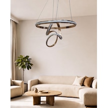 Çemberli Badem Büyük Modern Ledli Avize Çizgili 3 Renk Power Ledli Gold Kaplama Kumandalı Yatak Odası Salon Mutfak