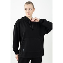 Maraton Sportswear Comfort Kadın Kapşonlu Uzun Kol Basic Siyah Sweatshirt 22145-siyah