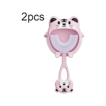 S8 2 Adet Çocuk Karikatür U-şekilli Silikon Diş Fırçası 2-12 Yaş Pembe