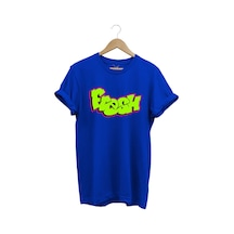 Fresh Graffiti Neon Yazı Baskılı %100 Pamuk Unisex Regular Fit T-shirt Mavi