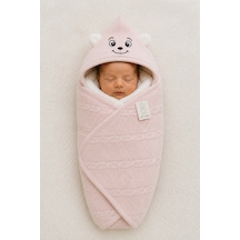 Bebe Wersoft 3 İplik Triko İçi Polar Lı Kışlık Kapüşonlu Battaniye 90 X 80 Cm Pembe Pembe