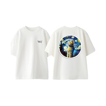 Thewert Van Gogh 4 Tasarım Sırt Baskılı Pamuk Beyaz Oversize T-shirt