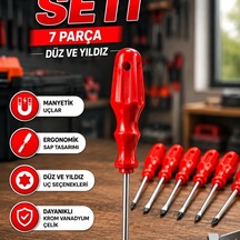 7 Parça Düz Ve Yıldız Tornavida Seti Ergonomik Saplı El Aleti