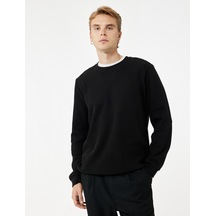 Koton Pamuklu Uzun Kollu Basic Bisiklet Yaka Sweatshirt Siyah 6wam70091mk Siyah