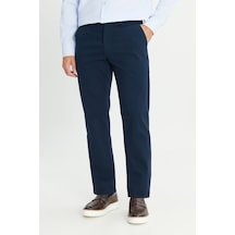 AC&Co / Altınyıldız Classics Erkek Lacı Pamuklu Comfort Fit Rahat Kesim Yan Cepli Armürlü Esnek Pantolon Lacivert