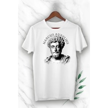 Beyaz Mitoloji Filozof Marcus Aurelius Baskılı Unısex Tişört Beyaz