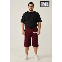Süperlife Büyük Beden Erkek 3xl-6xl Rahat Kalıp Cepli Brooklyn 1970 Baskılı Penye Kapri Şort Spr26bsr591-03 Bordo