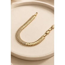 Balenbi Jewelry Kadın Taşlı Balık Sırtı Model Kararmaz Çelik Bileklik 14k Gold Renk 1133 Altın