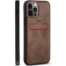 Apple Uyumlu iPhone 13 Pro Kartlıklı Rich Boss Lüx Deri Kılıf Açık Kahve