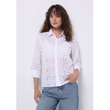 Colin's Colins Regular Fit Shirt Neck Nakışlı Kadın Beyaz Uzun Kol Gömlek Cl1074627 Q1.v1 Wht Beyaz