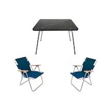 Bofigo 60X80 Granit Katlanır Masa + 2Li Katlanır Sandalye Mavi