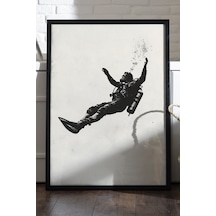 Falling Soul Siyah Ahşap Çerçeveli Poster, Dekoratif Soyut Monokrom Duvar Tablosu