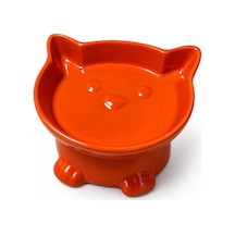 Seramik Kedi Köpek Mama Ve Su Kabı Kabartmalı Kedi Köpek Figürlü Eğimli Ve Yükseltilmiş Mama Kabı, Boyun Ve Omurgayı Destekleyen Ergonomik Tasarım, Kolay Temizlenebilir Turuncu Figürlü