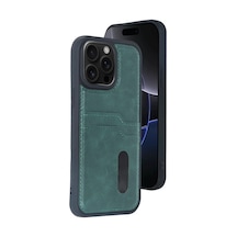 Newface Apple İphone 15 Pro Max Kılıf Sara Kartvizitli Deri Kılıf - Koyu Yeşil