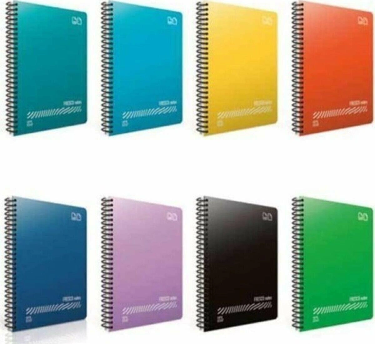 Fresco 8 Li Paket Spiralli Plastik Kapak A4 60 Yaprak Defter Seti 5 Çizgili 3 Kareli