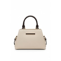 Vellebags Krem Kadın El & Omuz Çantası Minimal Gold Detaylı Şık Modern Tasarım Bej - Siyah