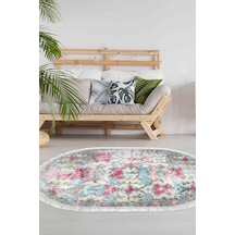 Dekoreko Kaymaz Taban Djt Salon Halısı Trend Saçaklı Oval Modern F5138 Renkli