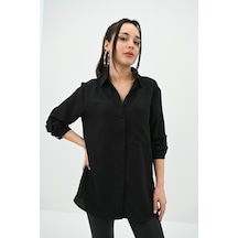 Koza Butik Kadın Keten Cep Detaylı Gömlek 1732-24 001