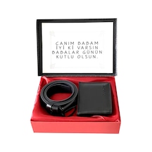 Carlino Erkek Siyah Deri Kemer Cüzdan Hediye Seti Siyah