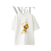 Thewert Nefertiti Tasarım Baskılı Ünisex Beyaz Oversize T-shirt