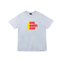 Unisex Beyaz Run Barry Run Baskılı Tişört Beyaz