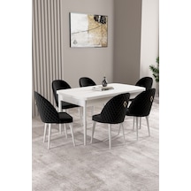 Milas Beyaz 80x132 Mdf Açılabilir Mutfak Masası Takımı 6 Adet Sandalye Siyah